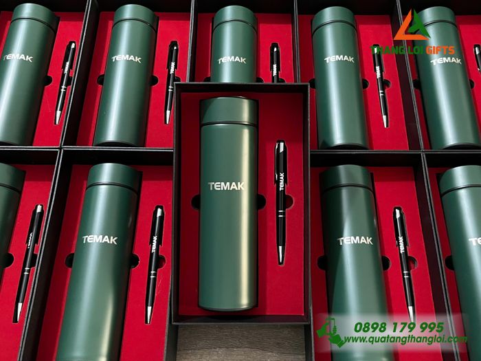 Combo Quà Tặng (Bình Giữ Nhiệt & Bút Bi) - In Khắc Logo Doanh Nghiệp TEMAK
