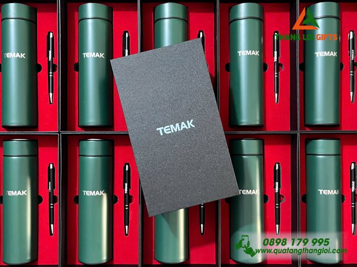 Combo Quà Tặng (Bình Giữ Nhiệt & Bút Bi) - In Khắc Logo Doanh Nghiệp TEMAK