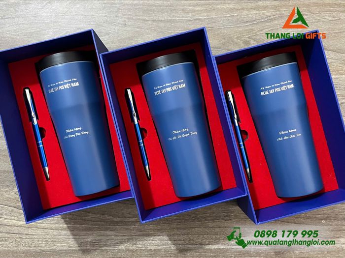 Bộ Quà Tặng (Ly giữ nhiệt Elmich & Bút ký) - In Khắc Tên Doanh Nghiệp BLUE JAY POS VIỆT NAM