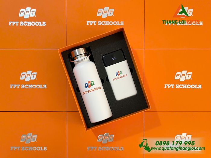 Combo Quà Tặng (Bình Giữ Nhiệt & Pin Sạc Hoco) - In Khắc Logo Trường FPT