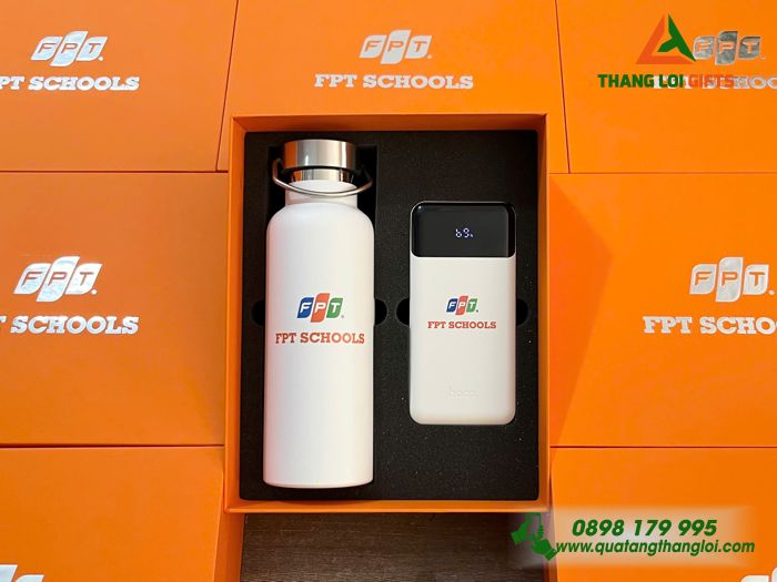 Combo Quà Tặng (Bình Giữ Nhiệt & Pin Sạc Hoco) - In Khắc Logo Trường FPT