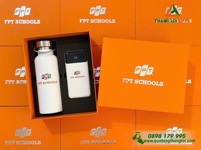 Combo Quà Tặng (Bình Giữ Nhiệt & Pin Sạc Hoco) - In Khắc Logo Trường FPT