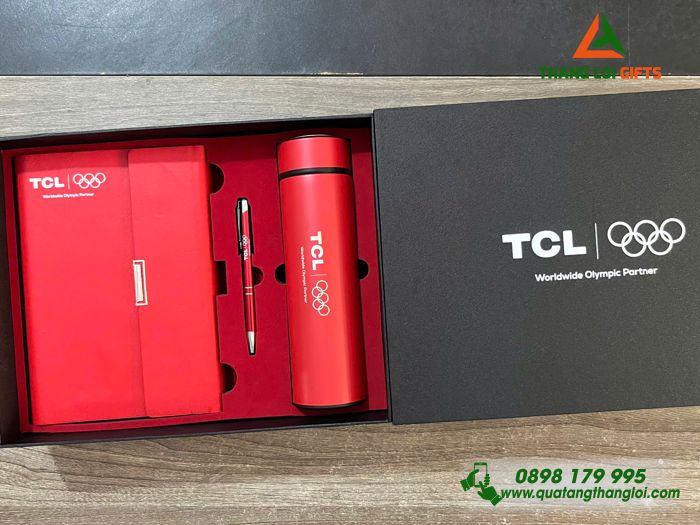 Set Quà Tặng (Sổ+ Bình+ Bút) Màu Đỏ - In Khắc Logo Doanh Nghiệp TCL