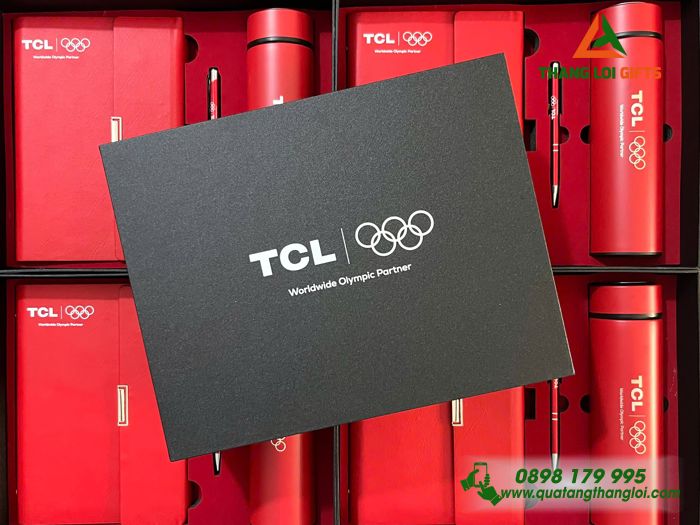 Set Quà Tặng (Sổ+ Bình+ Bút) Màu Đỏ - In Khắc Logo Doanh Nghiệp TCL