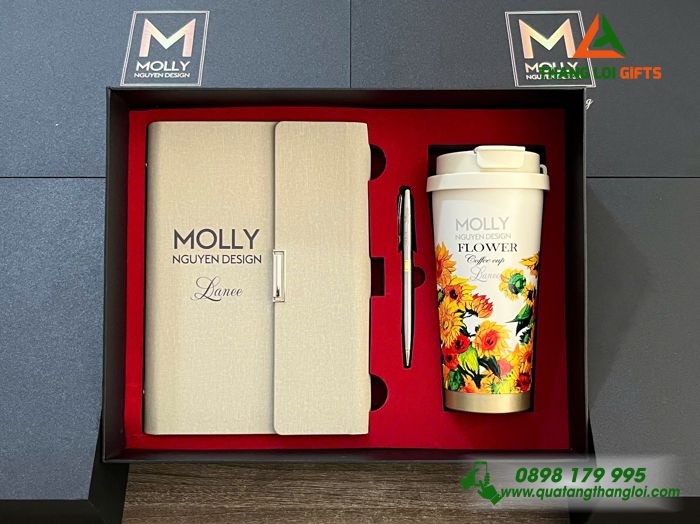 Giftset Bộ Quà Tặng (Sổ+ Ly+ Bút) - In Khắc Logo Doanh Nghiệp MOLLY Nguyen Design