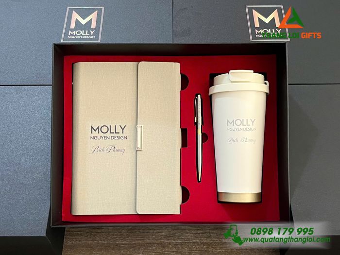 Giftset Bộ Quà Tặng (Sổ+ Ly+ Bút) - In Khắc Logo Doanh Nghiệp MOLLY Nguyen Design