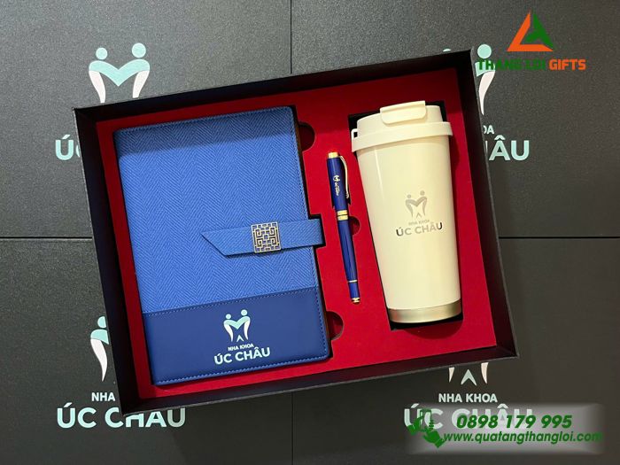 Giftset Bộ Quà Tặng (Sổ+ Ly+ Bút) - In Khắc Logo Nha Khoa Úc Châu