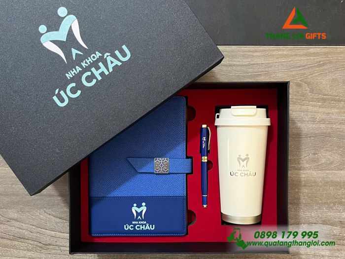 Giftset Bộ Quà Tặng (Sổ+ Ly+ Bút) - In Khắc Logo Nha Khoa Úc Châu