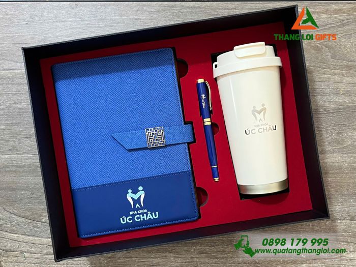 Giftset Bộ Quà Tặng (Sổ+ Ly+ Bút) - In Khắc Logo Nha Khoa Úc Châu