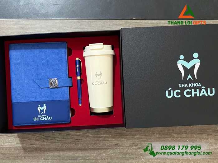 Giftset Bộ Quà Tặng (Sổ+ Ly+ Bút) - In Khắc Logo Nha Khoa Úc Châu