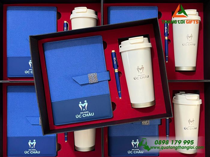 Giftset Bộ Quà Tặng (Sổ+ Ly+ Bút) - In Khắc Logo Nha Khoa Úc Châu
