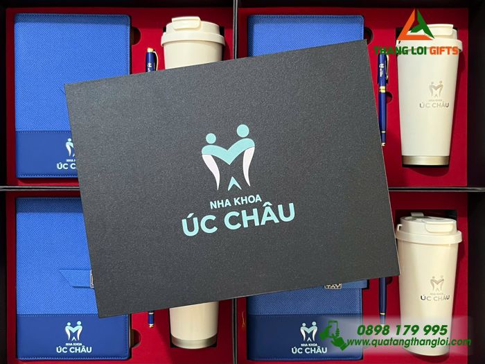 Giftset Bộ Quà Tặng (Sổ+ Ly+ Bút) - In Khắc Logo Nha Khoa Úc Châu