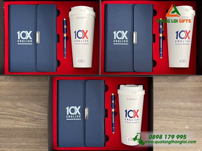 Giftset Bộ Quà Tặng (Sổ+ Ly Lock+ Bút) - In Khắc Logo Trung Tâm Tiếng Hàn 10X