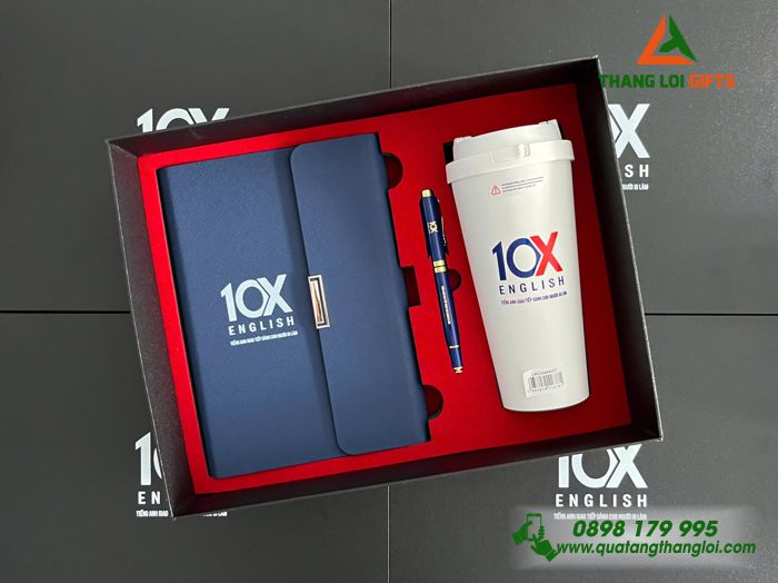 Giftset Bộ Quà Tặng (Sổ+ Ly Lock+ Bút) - In Khắc Logo Trung Tâm Tiếng Hàn 10X