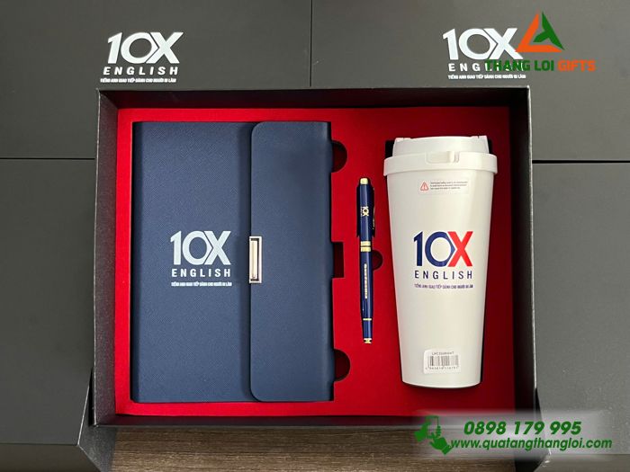 Giftset Bộ Quà Tặng (Sổ+ Ly Lock+ Bút) - In Khắc Logo Trung Tâm Tiếng Hàn 10X