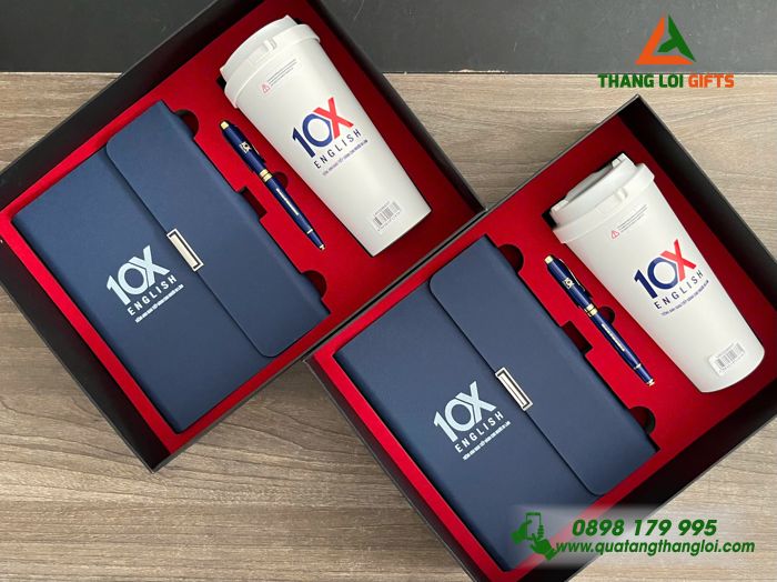 Giftset Bộ Quà Tặng (Sổ+ Ly Lock+ Bút) - In Khắc Logo Trung Tâm Tiếng Hàn 10X