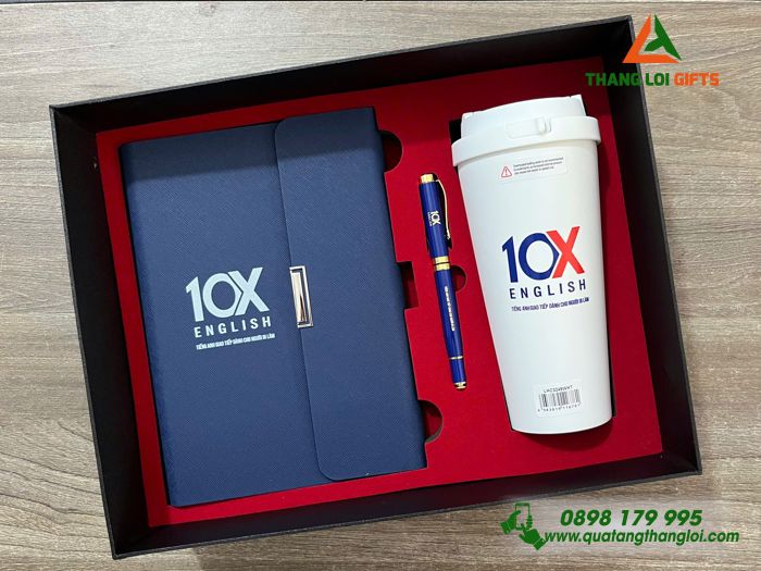 Giftset Bộ Quà Tặng (Sổ+ Ly Lock+ Bút) - In Khắc Logo Trung Tâm Tiếng Hàn 10X