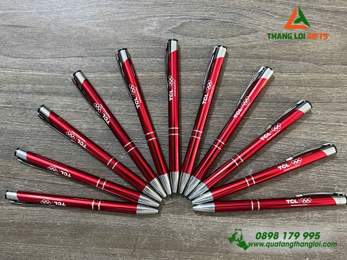 Bút Bi Kim Loại Bấm Màu Đỏ - Khắc Logo Doanh Nghiệp TCL