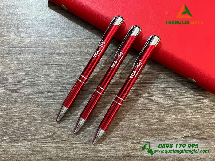 Bút Bi Kim Loại Bấm Màu Đỏ - Khắc Logo Doanh Nghiệp TCL