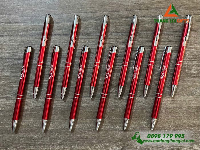 Bút Bi Kim Loại Bấm Màu Đỏ - Khắc Logo Doanh Nghiệp TCL