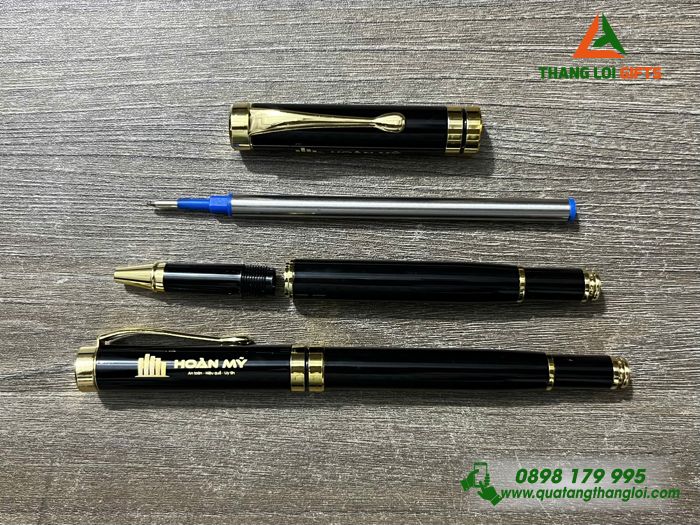 Bút Ký Kim Loại Màu Đen Khoen Vàng - Khắc Tên Doanh Nghiệp Hoàn Mỹ 