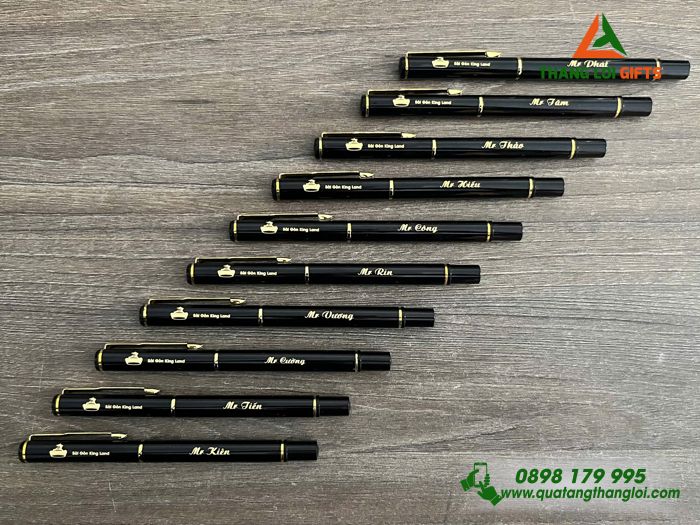 Bút Ký Kim Loại Màu Đen Khoen Vàng - Khắc Logo Doanh Nghiệp Sài Gòn King Land