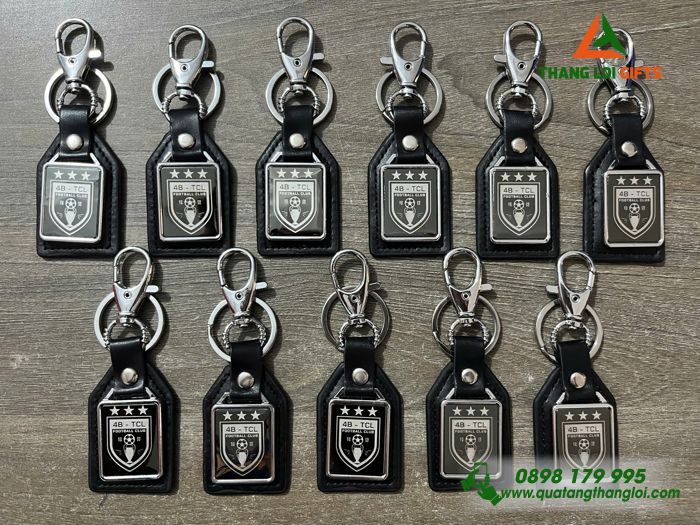 Móc Khóa Da Phối Kim Loại - Khắc Logo FOOTBALL CLUB 4B-TCL