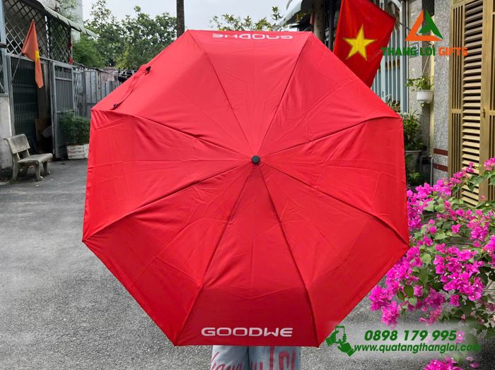Ô Dù Cầm Tay Gập 3 Màu Đỏ - In Logo Doanh Nghiệp GOODWE