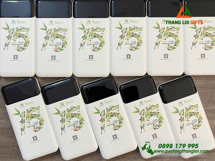 Pin Sạc Dự Phòng Hoco 10.000mAh Màu Trắng - In Logo 15 Năm Doanh Nghiệp BAMBOO