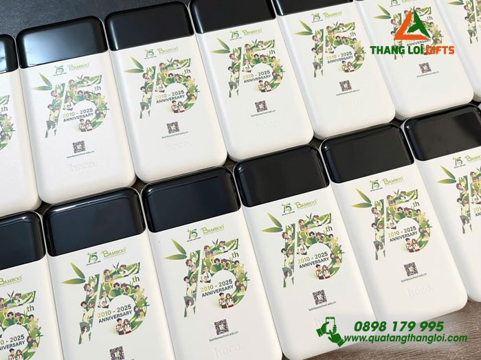Pin Sạc Dự Phòng Hoco 10.000mAh Màu Trắng - In Logo 15 Năm Doanh Nghiệp BAMBOO