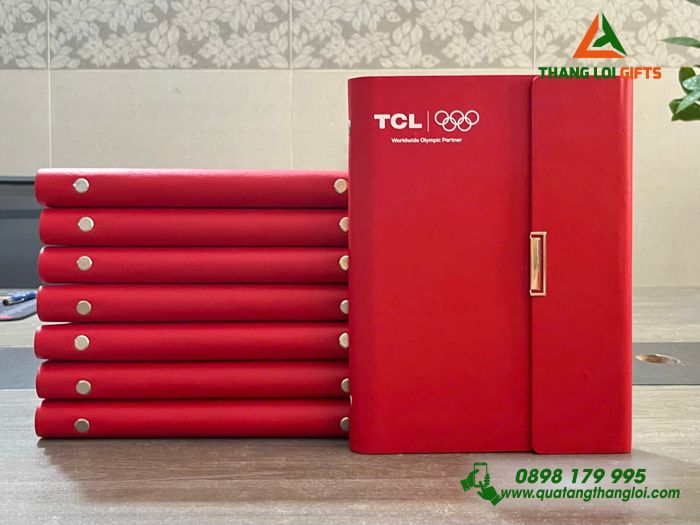 Sổ Da Bìa Còng Gập 3 Màu Đỏ - In Logo Doanh Nghiệp TCL