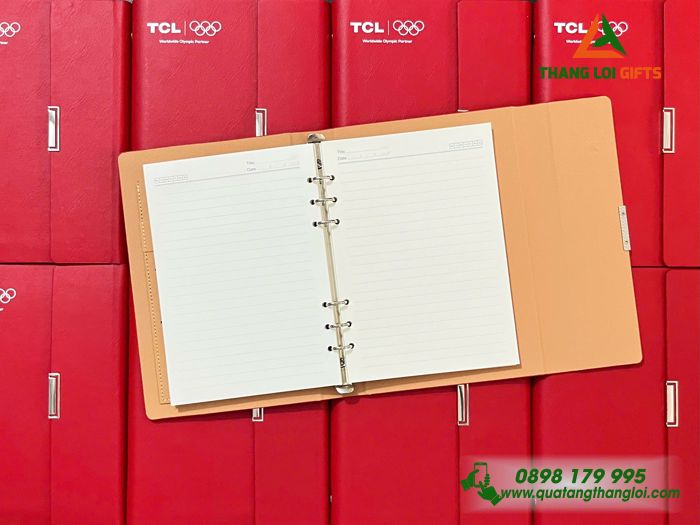 Sổ Da Bìa Còng Gập 3 Màu Đỏ - In Logo Doanh Nghiệp TCL