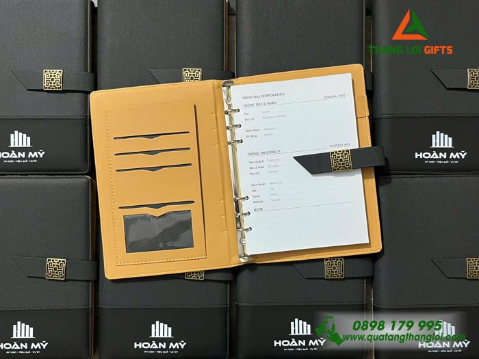 Sổ Tay Bìa Còng Màu Đen - In Logo Doanh Nghiệp Hoàn Mỹ 
