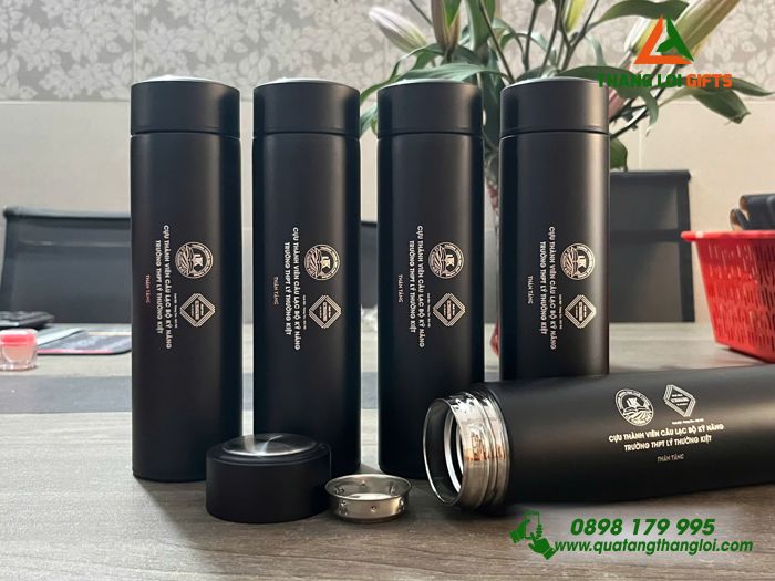 Bình Giữ Nhiệt 500ml Màu Đen - Khắc Logo Trường THPT Lý Thường Kiệt