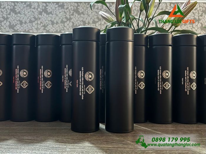 Bình Giữ Nhiệt 500ml Màu Đen - Khắc Logo Trường THPT Lý Thường Kiệt