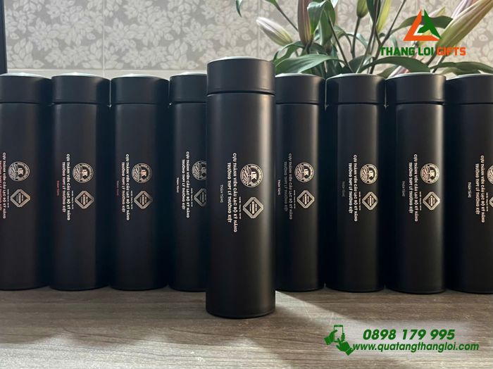 Bình Giữ Nhiệt 500ml Màu Đen - Khắc Logo Trường THPT Lý Thường Kiệt