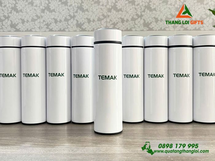 Bình Giữ Nhiệt Màu Trắng - In Logo Doanh Nghiệp TEMAK