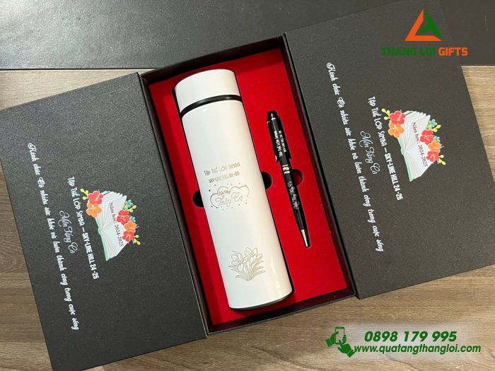 Bộ Quà Tặng (Bình & Bút) - In Khắc Tên Làm Quà Tặng Cô Giáo Ngày 8/3