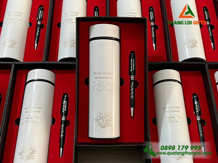 Bộ Quà Tặng (Bình & Bút) - In Khắc Tên Làm Quà Tặng Cô Giáo Ngày 8/3