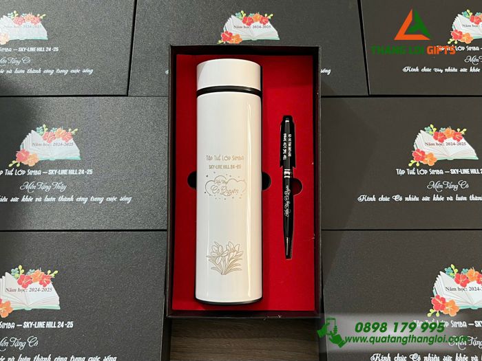 Bộ Quà Tặng (Bình & Bút) - In Khắc Tên Làm Quà Tặng Cô Giáo Ngày 8/3
