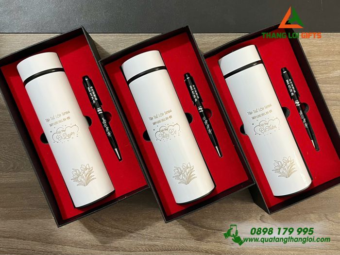 Bộ Quà Tặng (Bình & Bút) - In Khắc Tên Làm Quà Tặng Cô Giáo Ngày 8/3