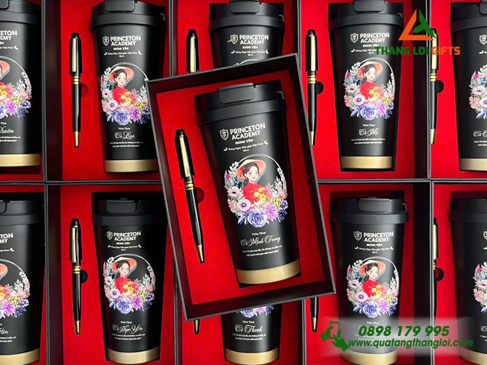 Combo Quà Tặng (Ly & Bút) Màu Đen - In Khắc Tên Làm Quà Tặng Nhân Ngày Quốc Tế Phụ Nữ 8/3