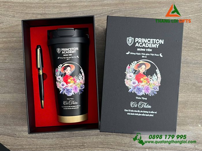 Combo Quà Tặng (Ly & Bút) Màu Đen - In Khắc Tên Làm Quà Tặng Nhân Ngày Quốc Tế Phụ Nữ 8/3