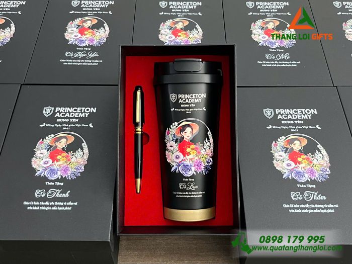 Combo Quà Tặng (Ly & Bút) Màu Đen - In Khắc Tên Làm Quà Tặng Nhân Ngày Quốc Tế Phụ Nữ 8/3