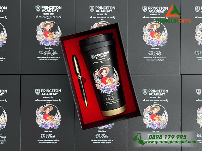 Combo Quà Tặng (Ly & Bút) Màu Đen - In Khắc Tên Làm Quà Tặng Nhân Ngày Quốc Tế Phụ Nữ 8/3