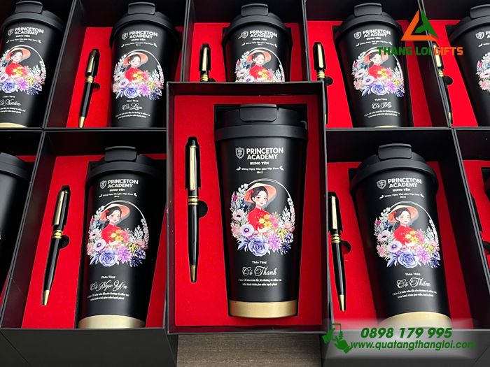 Combo Quà Tặng (Ly & Bút) Màu Đen - In Khắc Tên Làm Quà Tặng Nhân Ngày Quốc Tế Phụ Nữ 8/3
