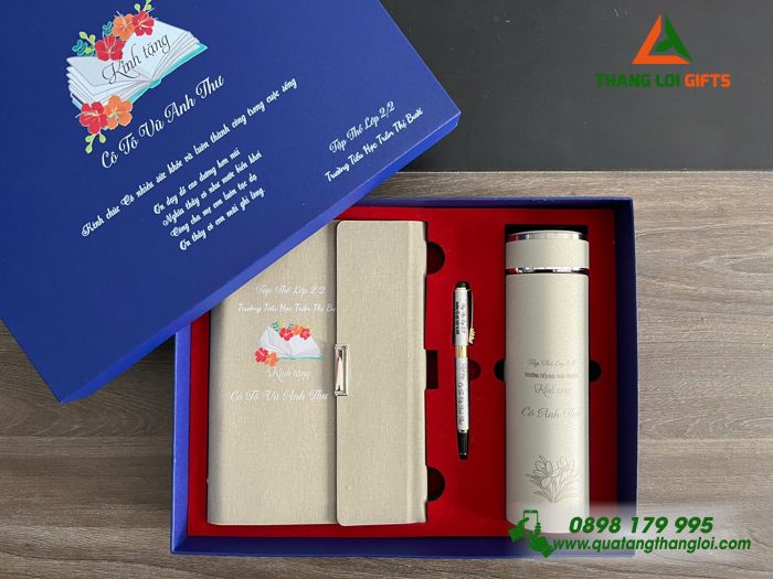 Giftset Bộ Quà Tặng (Sổ+ Bình+ Bút) - In Khắc Nội Dung Làm Quà Ngày Quốc Tế Phụ Nữ 8/3