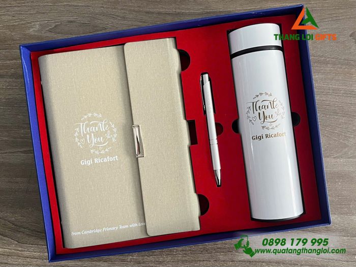 Set Quà Tặng (Sổ+ Bình+ Bút) Màu Trắng - In Khắc Tên Làm Quà Tặng Kỷ Niệm