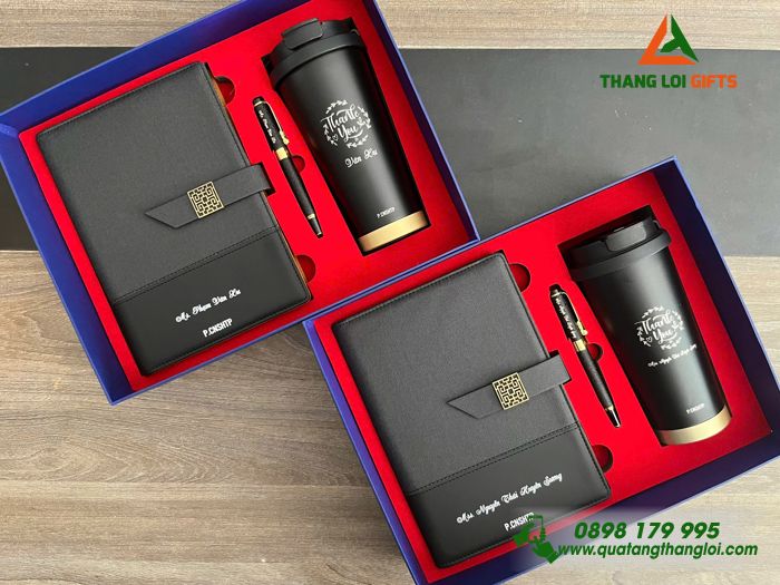 Set Quà Tặng (Sổ+ Ly+ Bút) Màu Đen - In Khắc Lời Cảm Ơn Đến Người Phụ Nữ Nhân Ngày 8/3