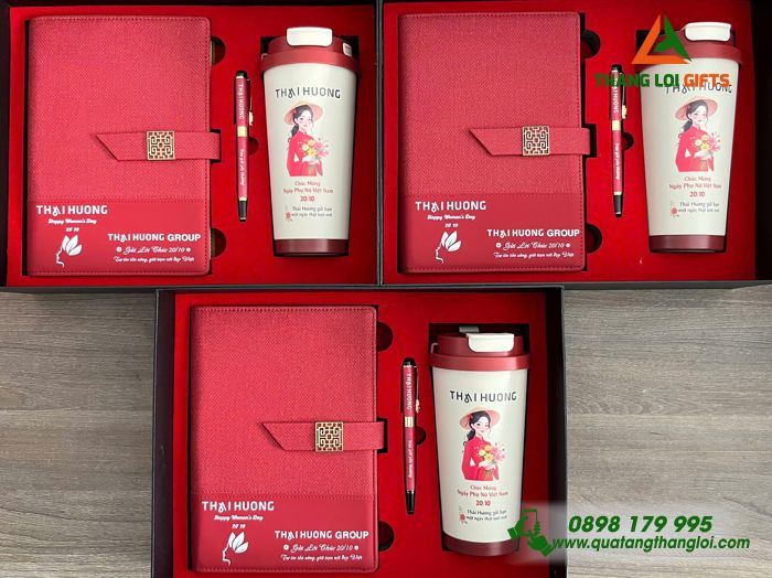 Giftset Bộ Quà Tặng (Sổ+ Ly+ Bút) Màu Đỏ - In Khắc Hình Ảnh Làm Quà Nhân Ngày Phụ Nữ 8/3